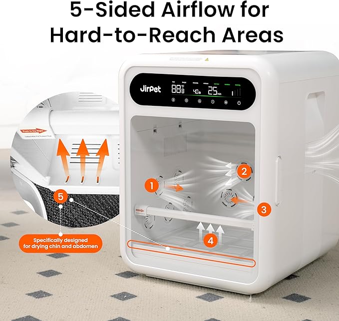 JirPet Pet Dryer Box, Pet Hair Dryer with Smart Chip Safety, 75L Dog Dryer Box with Quiet 40dB Drying, Auto Temp & Humidity Control, Strong Airflow for Long Hair Dogs & Cats, Professional Pet Dryer