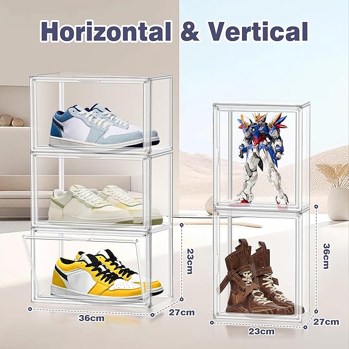 12 Pack Clear Shoes Box Shoe Storage Organizer for Closet Stackable Acrylic Handbag Display Case Shoe Organizer for Entryway