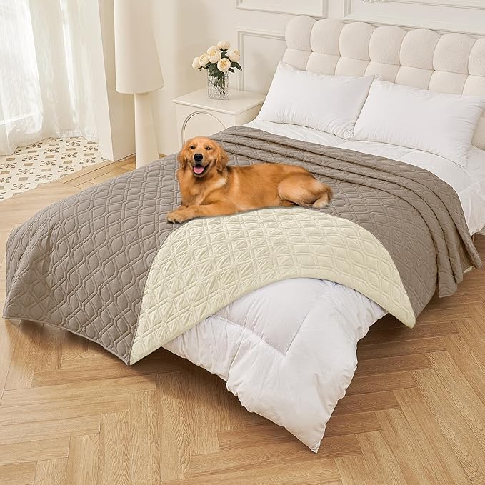 Smiry Waterproof Dog Blanket, 82x120 Inch Soft Pet Bed Cover Reversible, Washable Sofa Couch Furniture Protector for Small Medium Large Dog Puppy Cat, Geometric, Taupe/Beige