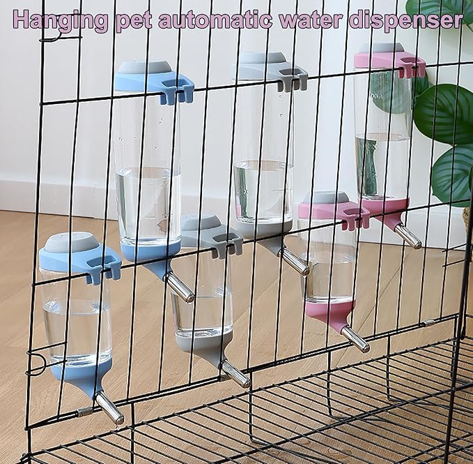 Dog Crate Water Bottle - 12 oz No Drip Kennel Pet Water Dispenser, Easy-to-Use Cage Water Bottle for Dogs, Cats, Small Animals, 350ML, Pink