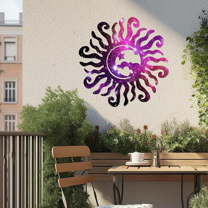 KOYILTD Unique Sun Metal Wall Art Outdoor Decor or Indoor Decor Multicolor and Rust Proof Wall Sculpture Farmhouse Metal Decorative Wall Art for Bedroom Living Room Garden Patio Pool (12 in, Sun C)