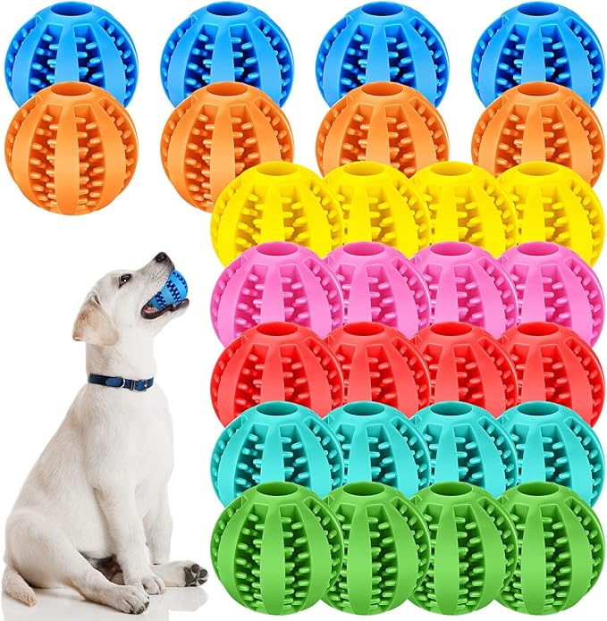 28 Pack Dog Treat Balls Bulk Interactive Treat-dispensing Dog Toy Durable Rubber Puppy Tooth Cleaning Ball Toy for Small Medium Breed Chew Tooth Cleaning Enrichment for Boredom Brain Stimulate Game