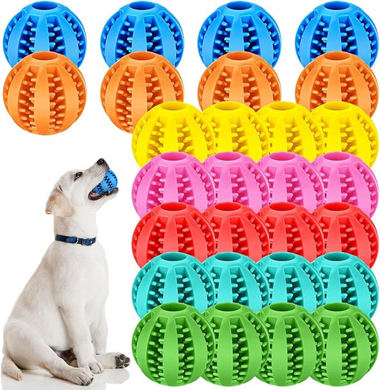 28 Pack Dog Treat Balls Bulk Interactive Treat-dispensing Dog Toy Durable Rubber Puppy Tooth Cleaning Ball Toy for Small Medium Breed Chew Tooth Cleaning Enrichment for Boredom Brain Stimulate Game