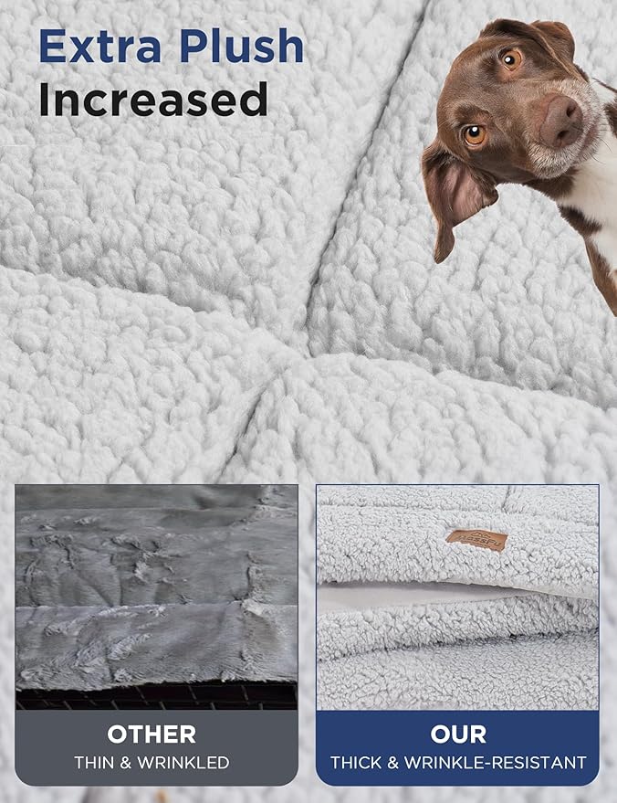 Dog Beds Crate Pad for Large Dogs, Reversible & Washable Non-Slip Kennel Pet Mat, Soft Plush and High Density Foam Cat Bed for Indoor & Outdoor Use, 36" x 27", Gray