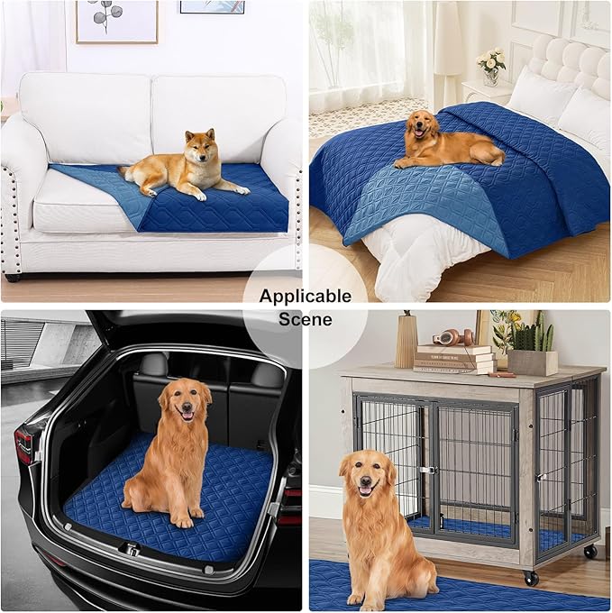 Smiry Waterproof Dog Blanket, 82x102 Inch Soft Pet Bed Cover Reversible, Washable Sofa Couch Furniture Protector for Small Medium Large Dog Puppy Cat, Geometric, Navy/Blue