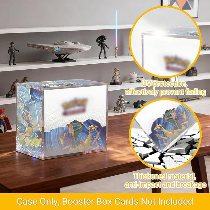 Upgrade PKMN Booster Box Acrylic Case, 5mm Thick Clear Acrylic Protector, PKMN Booster Box Case, Premium Magnetic Holder, Storage Container for Trading Card Collection