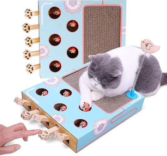 Enrichment Toys for Indoor Cats with cat Scratching pad, Cat Cardboard Box to Make Lots of Fun, cat Interactive Toy to Relieve Boredom and Train IQ
