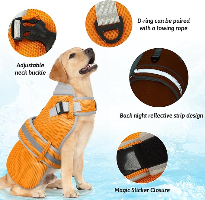 Dog Cooling Vest for Large Dogs,Lightweight Cooling Dog Jacket,Breathable Mesh Dogs Shirt Harness Vest with Adjustable Straps Reflective Stripe for Hot Weather with D-Ring for Beach,Hiking,XXL