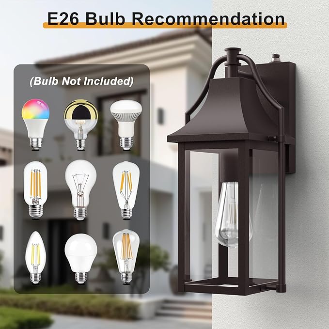Dusk to Dawn Outdoor Wall Light, Waterproof Wall Sconces, Exterior Wall Mount Lantern Sconce with Glass, Oil Rubbed Bronze Patio Lanterns for House Garage Front Door, 14.8in, 1 Pcak