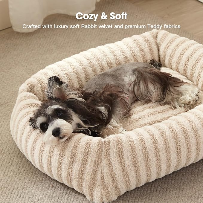 MIXJOY Dog Bed Large Size, Washable Large Dog Beds with Removable Cover, Rectangle Pet Beds for Big Dogs, Soft Warming Calming Pet Bed with Non-Slip Bottom, 36"x27"x8", White