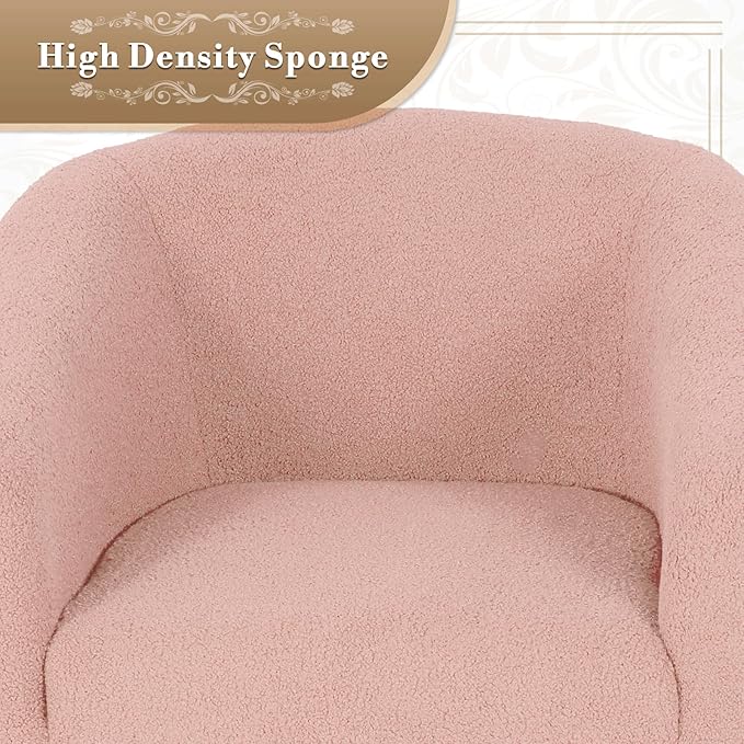 Athena Collection Modern Barrel Accent Chair, Furry Cozy Reading Arm Chair for Adults, Soft Comfy Upholstered Sofa Armchair for Corner, Living Room, Bedroom, Reception Room, Pink