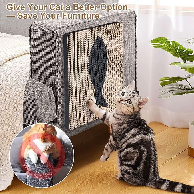 Ownpets Wall Cat Scratcher, Cute Vertical Cat Scratching Board, Wall Mounted Cat Scratch Pad for Wall, Glass, Wood, and Tile, Furniture Protector, Fish Print
