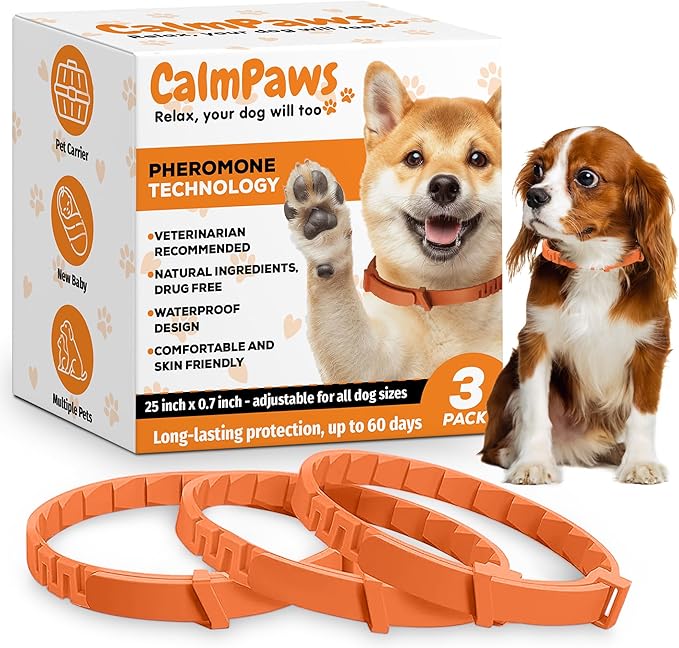 CalmPaws 3 Pack, Calming Collar for Dogs, Dog Calming Pheromone Collar, Relief Anxiety Stress Separation, Lasts 60 Days, Adjustable for All Dogs