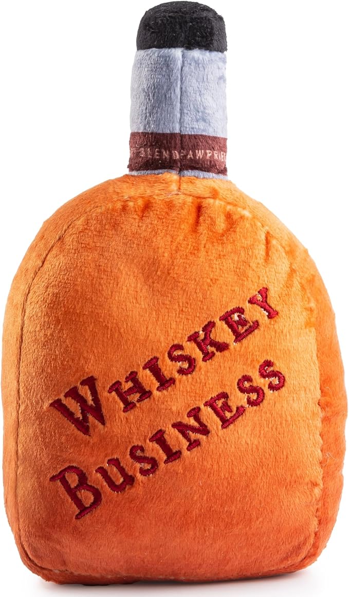 Haute Diggity Dog Woofford Reserve Bourbon Bottle Parody Plush Dog Toy for Medium & Large Dogs, Drink-Inspired Stuffed Dog Toys with Interactive Squeaker, Machine-Washable, Durable & Safe, One Size