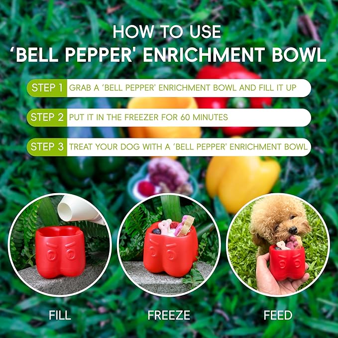 Bell Pepper Bowl,Enrichment Bowl,Dog Toys,Dog Bowl,Dog Gifts,Dog Puzzle Play Toy (Red)
