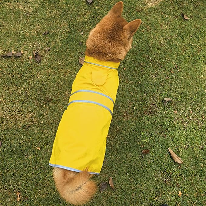 Dog Raincoat| Waterproof Adjustable & Lightweight Dog Jacket with Reflective Strips| Easy Step-in Closure for All-Weather| Fits Small Medium Large Dogs(Yellow,Large)