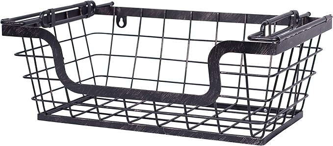 BIRDROCK HOME Wire Baskets - Set of 2 Stackable Hanging Bins - Wall Mount Shelf - Potato Onion Storage - Kitchen Pantry Organizer - Fruit Vegetable Snack Tier - Counter Cabinet Storage - Metal Baskets