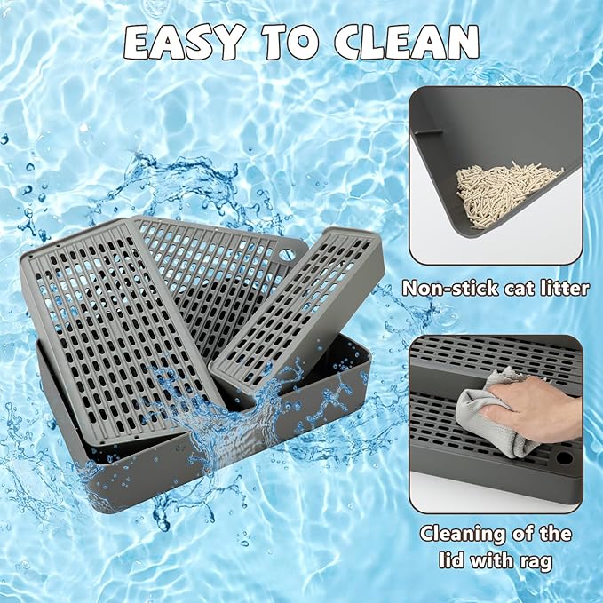 Adjustable 3 Steps Cat Ramp for Litter Box, Detachable Cat Pedal Step Stool with Filter Function, Double Layered Cats Litter Trapper, Suitable for Small&Elderly Cats, Non-Slip(Dark Grey)