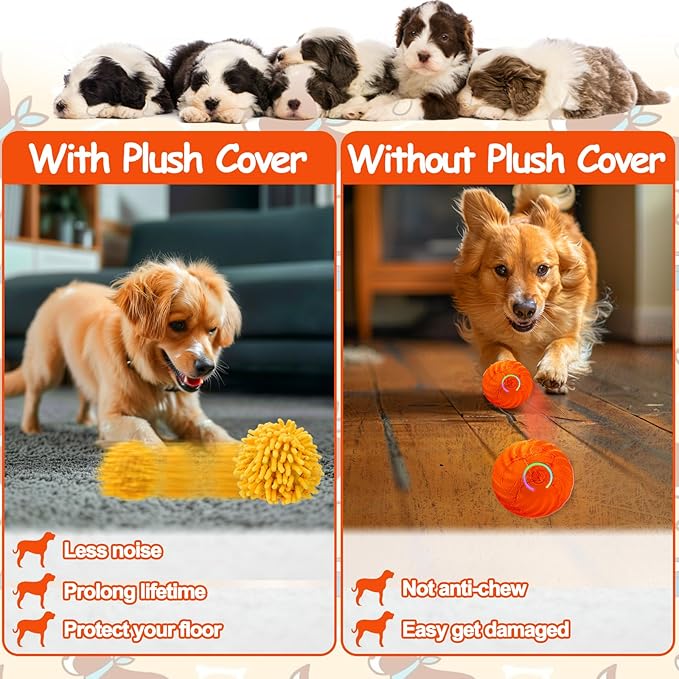 Interactive Dog Toys - Self Rolling Dog Ball with Anti-Chewer Cover for Small/Medium Puppy, Active Motion Activated Toys That Move on its Own, Orange