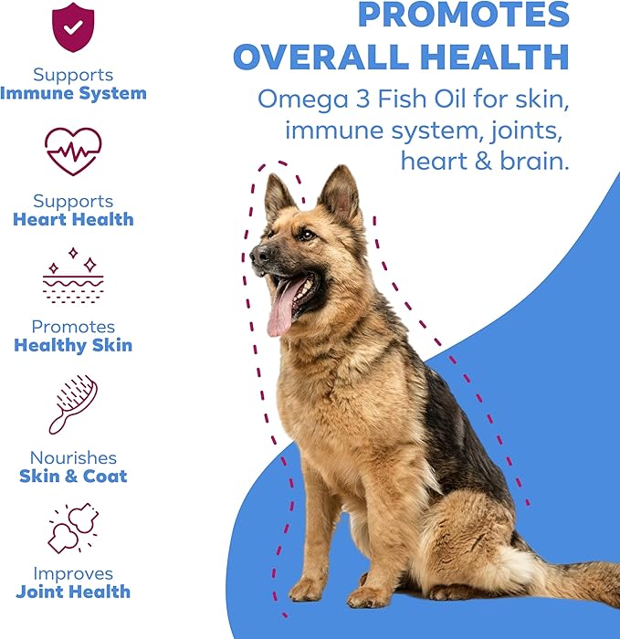 Omega 3 Fish Oil for Dogs - 120 SoftGels - Skin & Coat Supplement for Dogs, Supports Healthy Skin, Coat, Joints, Heart & Immune System, Premium Fish Oil Supplement for Dogs - Made in USA