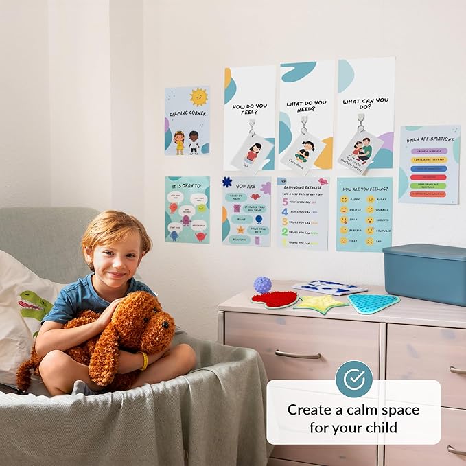 Calm Down Corner | Perfect for Classrooms | Sensory Calming Corner with Items for Kids | Education Calming Corner Kit with Posters, Solutions Wall, Sensory Toys, Fidget Tools | Special Education