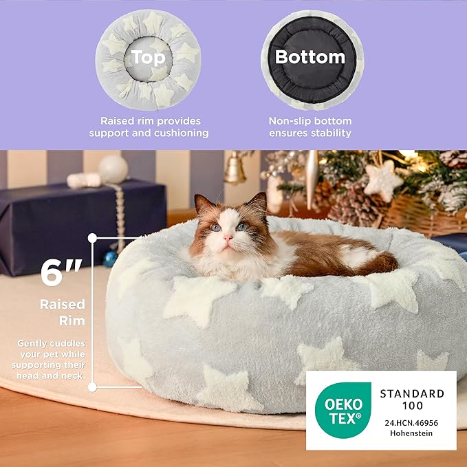 LE SURE Donut Small Dog Bed - Round Cat Beds for Indoor Cats Anti-Anxiety Calming Pet Beds, Washable Cute Modern Beds with Teddy Sherpa Plush & Anti Slip Bottom, 20 Inch, Galaxy Grey