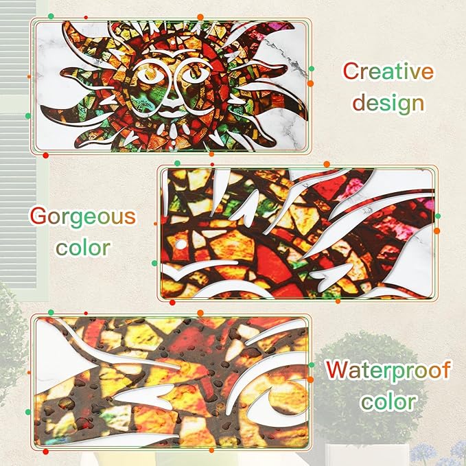 KOYILTD Unique Sun Metal Wall Art Outdoor Decor or Indoor Decor Multicolor and Rust Proof Wall Sculpture Farmhouse Metal Decorative Wall Art for Bedroom Living Room Garden Patio Pool (12 in, Sun A)