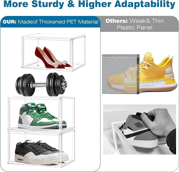 10 Pack Acrylic Shoe Storage, Size 15 Acrylic Sneaker Box Clear Stackable Shoe Display Case with Magnetic Door, Dustproof Storage Bin for Shoes Hat Figure Collectible in Entryway, Closet, Underbed