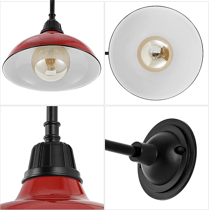 JONATHAN Y JYL7613E Aurora 12.25" 1-Light Farmhouse Industrial Indoor/Outdoor Iron LED Gooseneck Arm Outdoor Sconce Metal Bowl Shade Vintage Cottage Rustic Porch Patio Yard Barn, Red