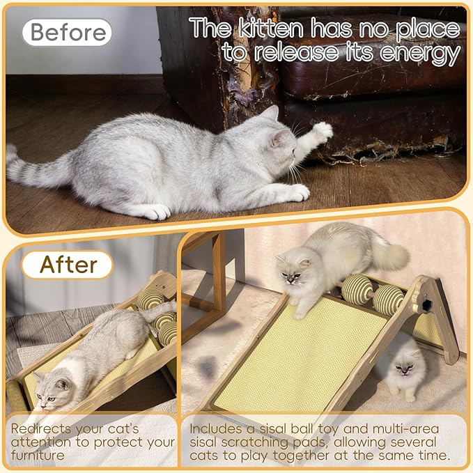 L-Shaped Cat Scratcher with Dual Sisal & Carpet Surfaces Reversible Vertical & Horizontal Scratching Board for Indoor Cats, Furniture & Wall Protector, Large Durable Modern Cat Scratcher Pad