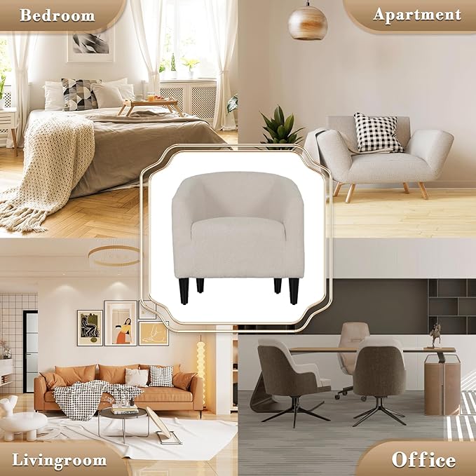 Athena Collection Modern Barrel Accent Chair, Furry Cozy Reading Arm Chair for Adults, Soft Comfy Upholstered Sofa Armchair for Corner, Living Room, Bedroom, Reception Room, Grey