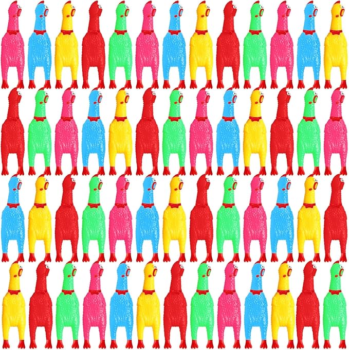 Honoson 50 Pcs Rubber Chickens Squeak Screaming Chicken Novelty Bulk Dog Toys for Pets Dogs Adults, 6.3 Inch(Multi Colors)