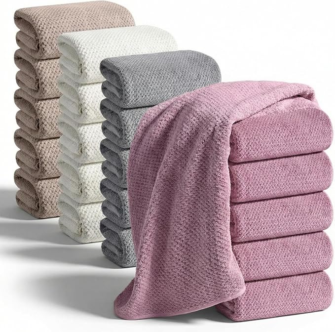 Newwiee 20 Pack Bulk Bath Towels Set, Large Quick Dry Bath Towels 55" x 28" for Spa, Gym, Salon, Hotel and Rental Use(Purple, White, Gray, Khaki)