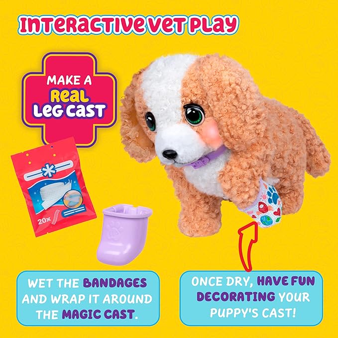 Little Live Pets Ouchies Amazon Exclusive Hazel The Poodle Plush, 50+ Sounds, Limping to Walking Puppy Toy Stuffed Animal & Carrier, Interactive Toy Dog for Kids 5+