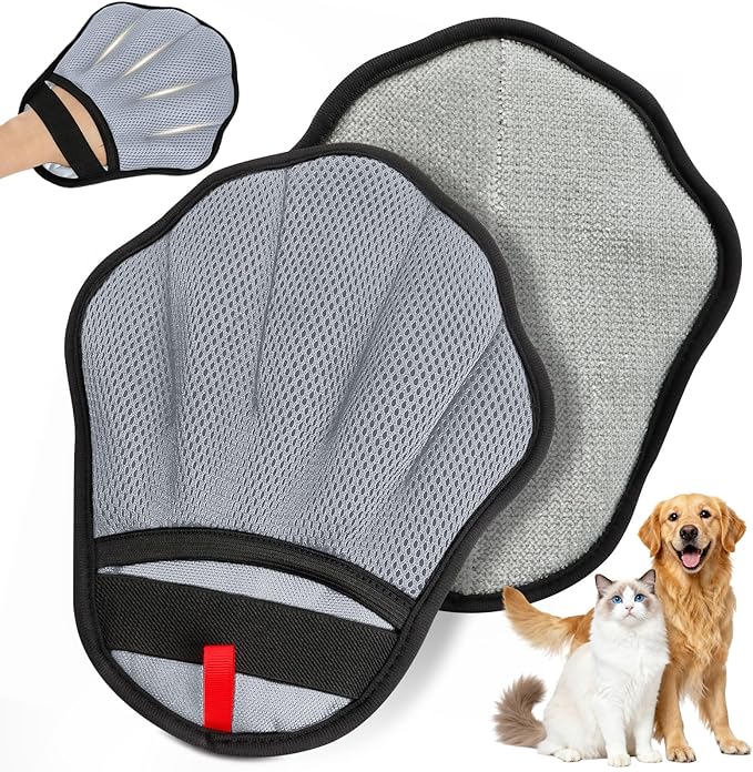 Pet Hair Removal Glove, Electrostatic Pet Hair Remover Glove for Cats & Dogs, Hair Remover Tools for Couch, Carpet, Clothing, Car Seat - Upgraded Five-Finger, Reusable, Grey+Grey