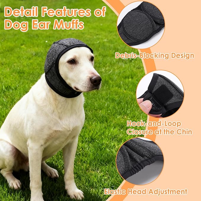 Rosvola Dog Quiet Ear Cover, Dog Ear Covers for Bath, Dogs Calming Hood, Anxiety Relief Pet Ear Cover Muffs for Bath Grooming Thunder Fireworks (M)