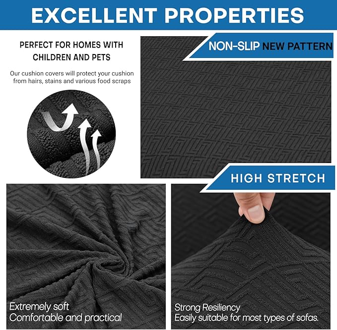 XINEAGE 2025 New 3 Pieces Couch Covers for 2 Cushion Sofa Super Stretch Loveseat Slipcover Pet Dog Universal Slip Cover Anti Slip Love Seat Furniture Protector (Black, 55"-69")