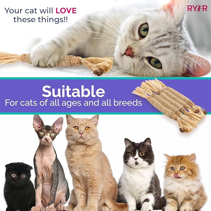 RYERCAT Silvervine Sticks for Cats - 100% Natural Cat Chew Toy for Aggressive Chewers and Kitten Teething - Pet Friendly, Smooth Finish, Irresistible Taste and Smell (5 Pack)