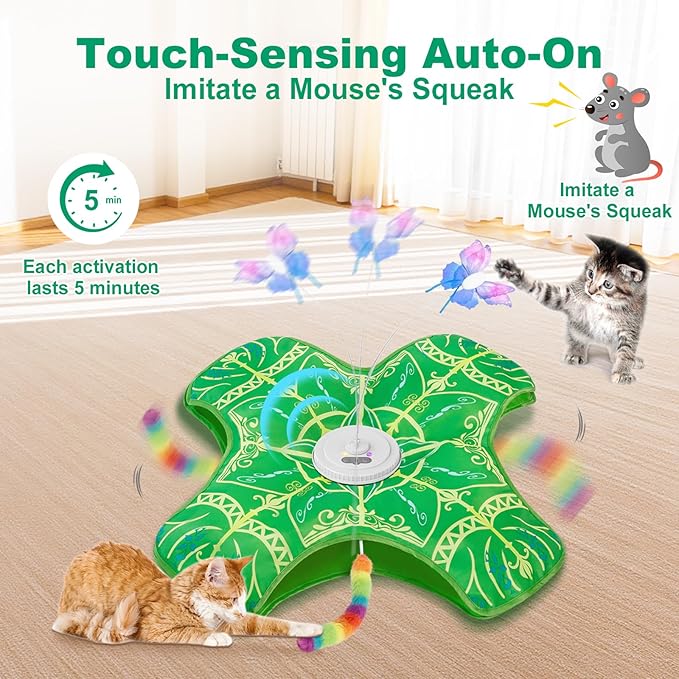 Interactive Hide and Seek Cat Toy with Green Cover + 2 Wire Butterfly Replacements