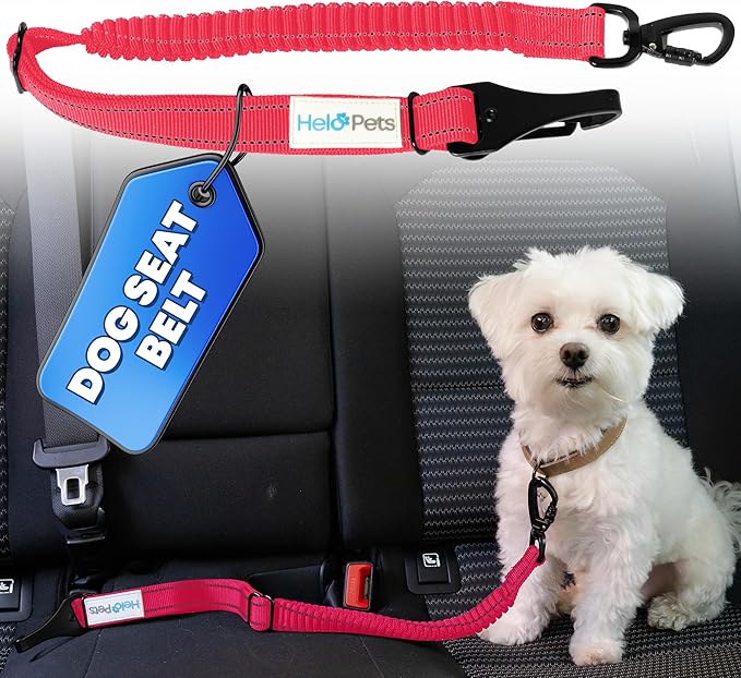 Dog Car Seat Belt 3-in-1 Adjustable Safety Seatbelt for Dogs in Car – Durable Extra Thick Nylon Webbing Bungee with Hook & Buckle Latch, Reflective Dog Harness (Pink).
