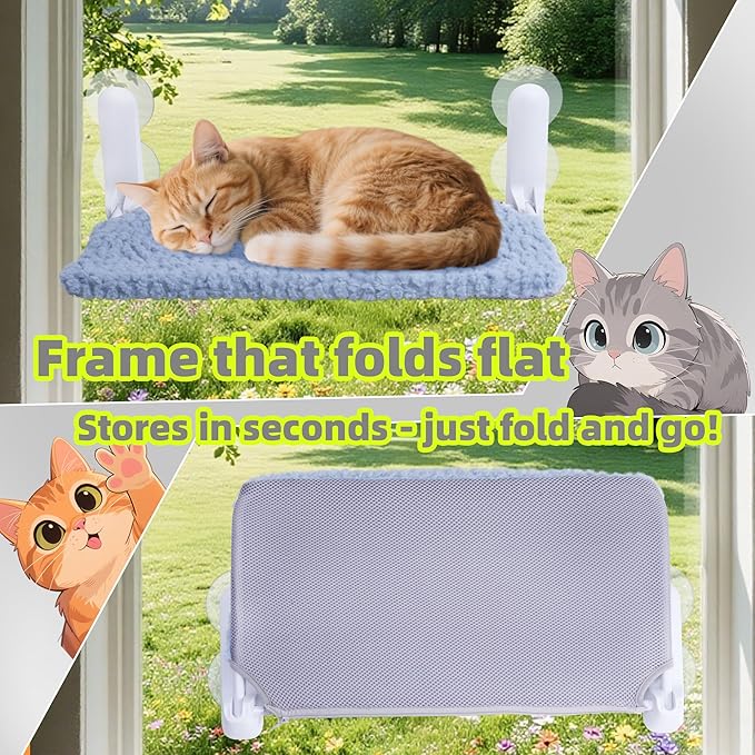 Cat Window Perch, Easy Install Bracket, Portable Wall Hammock for Indoor Cat, Light Blue