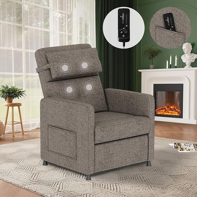 GarveeHome Electric Recliner Chair Living Room Chairs Adjustable Power Reclining Sofa Lazy Chair with Massage & Heat & Lumbar Support & Side Pockets & USB Port(Brown)