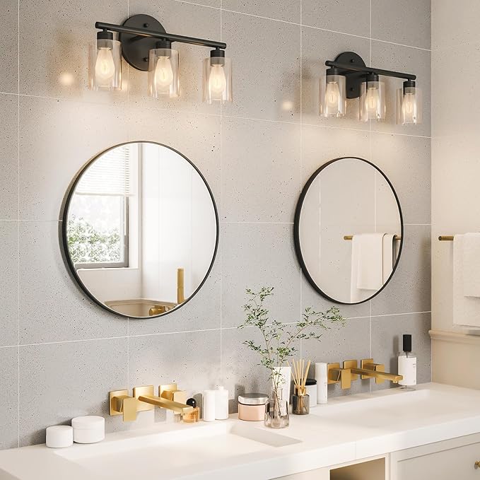 Growsun Black Round Mirror 24 inch, Wall Mounted Circle Mirror, Metal Framed Mirror for Bathroom Vanity, Bedroom Home Decor Mirros, 2 Pack