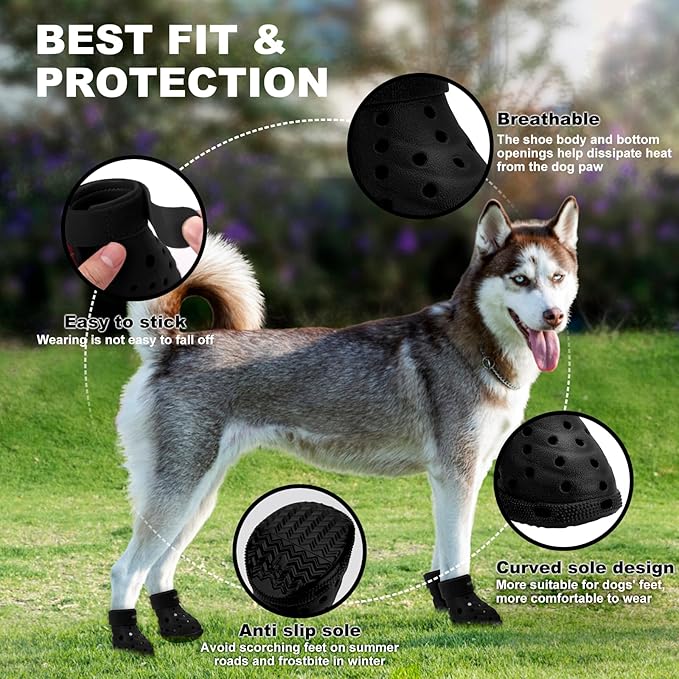 Dog Shoes Breathable Dog Shoe for Hot Pavement, Dog Booties and Paw Protectors, Non-Slip Waterproof Dog Sandals Boots (Black, L: (3.1’’x2.5'')(L*W))