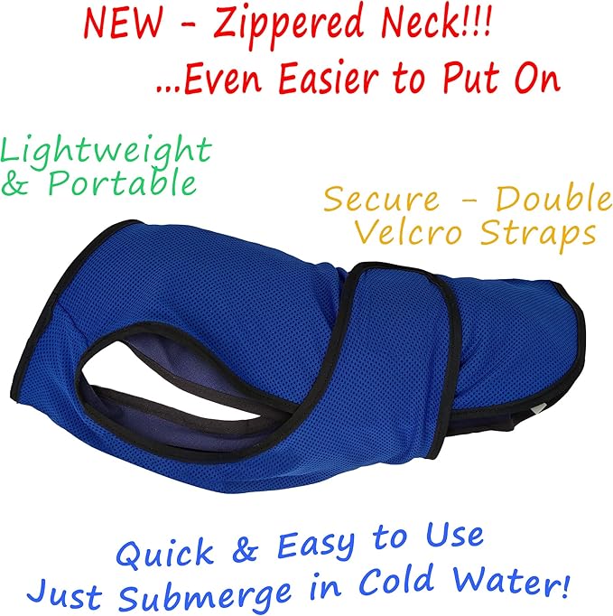Dog Cooling Vest – Lightweight Jacket for Dogs with Zip Neck & Velcro – Easy On/Off Cooling Coat for Walks, Travel & Outdoors - M