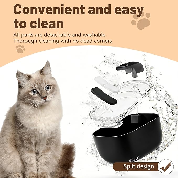 RPZ Cat Water Fountain 2.5L with Detachable Tank, Wireless Automatic Pet Water Fountain for Cats & Small Dogs, Quiet Flowing Water Bowl with Filter, Easy to Clean, Indoor Cat Drinking Fountain