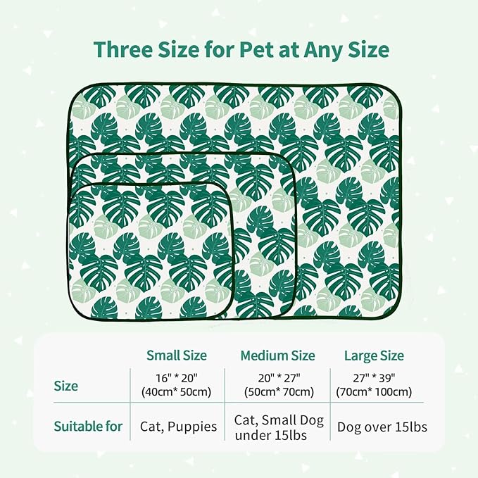 NWK Pet Cooling Mat -Q-Max>0.345 Ice Silk Cooling Mat for Dogs & Cats Portable & Washable Pet Cooling Blanket, Car Seats, Beds for Summer (Green Leaf, 20'' X 16'' X 0.3'')