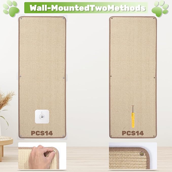 Natural Sisal Cat Scratcher Mat, Wall Scratcher Carpet, Cat Climbing Wall, Large Tall Scratching Post, Couch Sofa Protector, Scratching Mat Pad for Indoor Cats (39.3" Lx15.7 W, 2PCS)