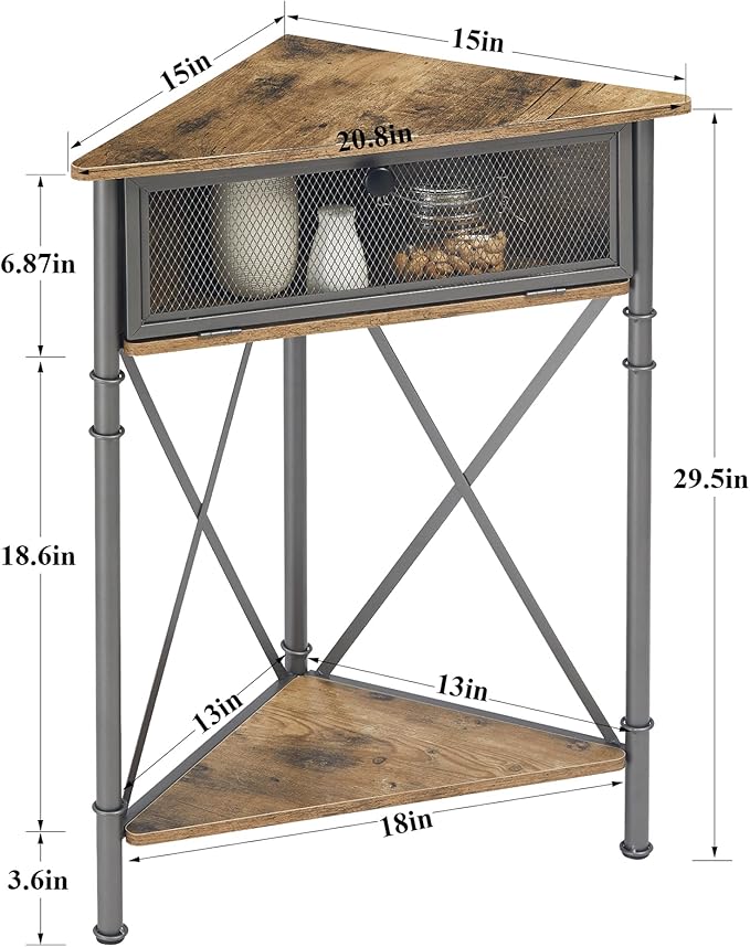 VECELO Corner Table/Cabinet with Flip Door and Storage Shelves, Free-Standing Organizer for Compact Space in Living Room/Study/Lobby/Bedroom,Industrial