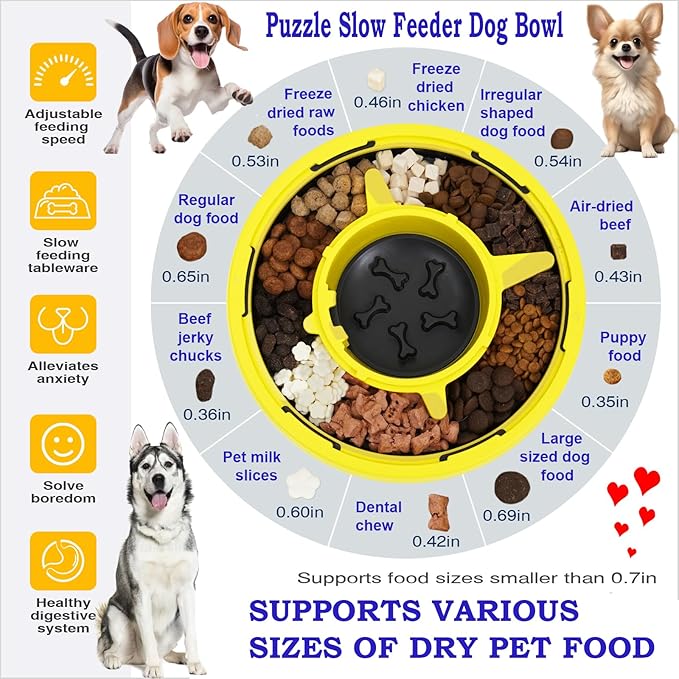 Awesome Puzzle Slow Feeder Dog Bowl; Prevents & Relieves Anxiety & Boredom! Better Digestion Leads to a Happier & Healthier Pet. Wonderful Enrichment Puzzle